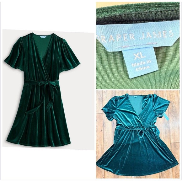 NEW Draper James Green Velvet Wrap Dress Size XL Short  Sleeve - Picture 1 of 15
